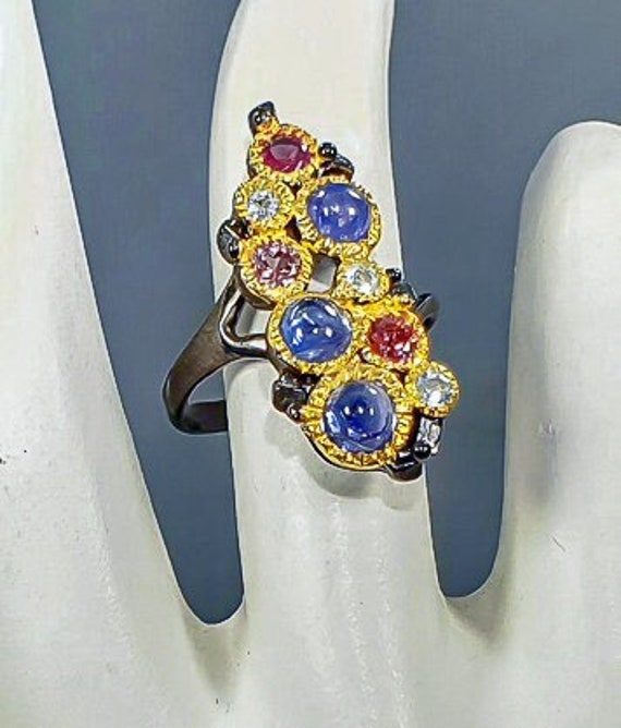 Tanzanite Ring Rhodolite Garnets + CZ Accents Natu