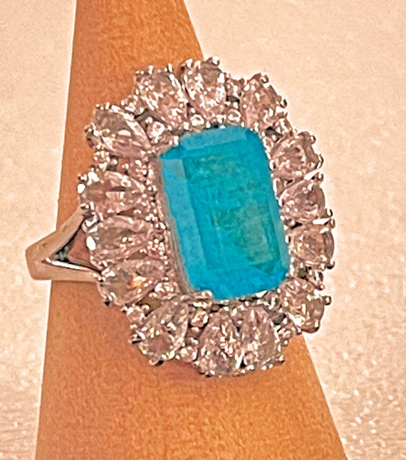 Iced Out Blue Flourite Crystal Ring w/ Quartz Cry… - image 3