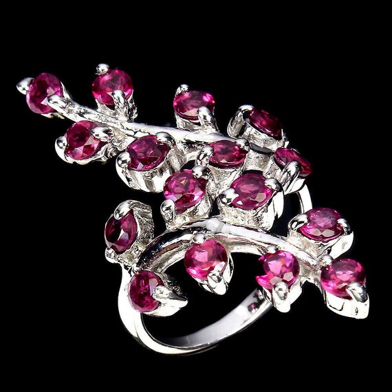 Art Nouveau Rhodolite Garnet Long Ring Natural Ge… - image 1