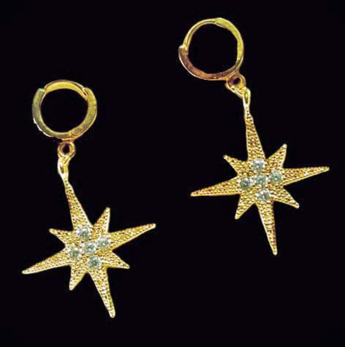 Crystal Star Dangle Drop Earrings in 18K Gold Plate Gift for Etsy