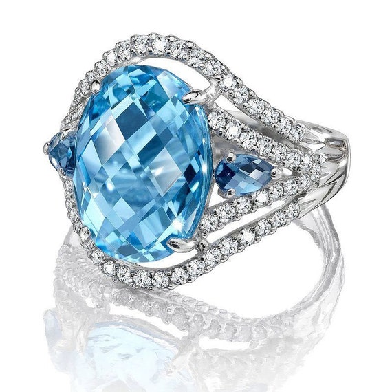 3.69 Carat Aquamarine w/ White Sapphires Sterling… - image 6