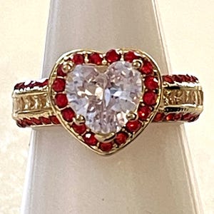 White Sapphire Heart Ring: Mahenge Hot Pink Spinel Halo +Accents, 14k Gold/ Sterling Silver