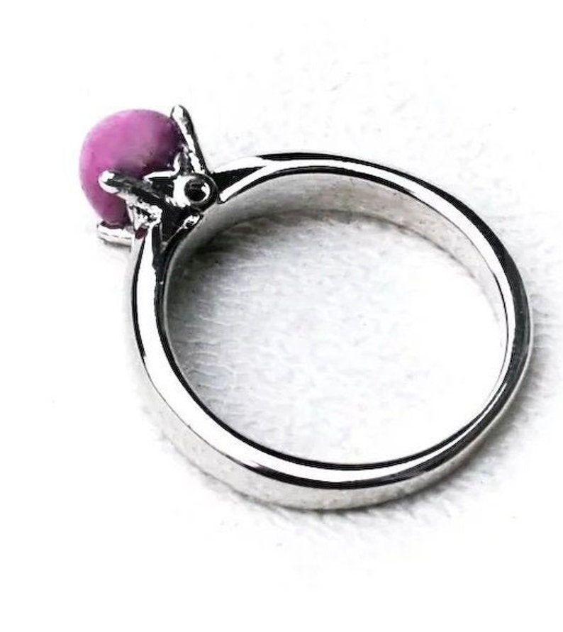 Mauve Pink Star Ruby Ring 14K White Gold Plate Size 6 34 Gift for Her