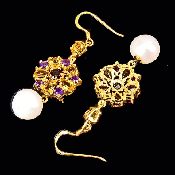 Baroque Pearls Citrines Garnets Dangle Drop Vinta… - image 4