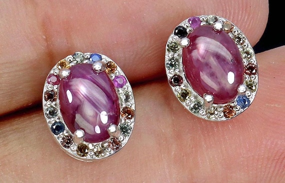 6-Rays Star Ruby Earrings: Multi-color Sapphire H… - image 3