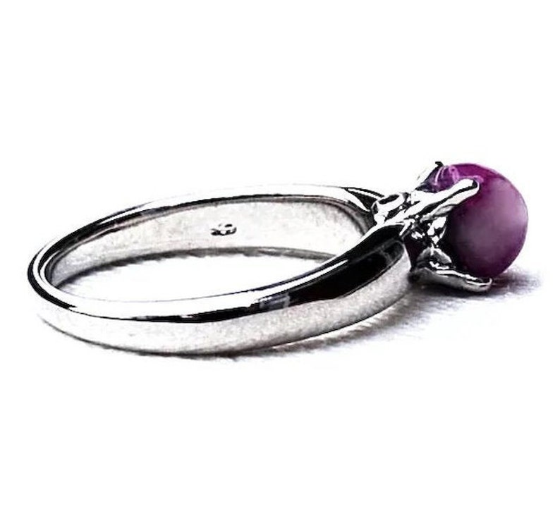 Mauve Pink Star Ruby Ring 14K White Gold Plate Size 6 34 Gift for Her