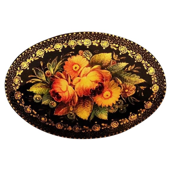 Handcrafted Floral Wooden Russian Lacquer Mystera