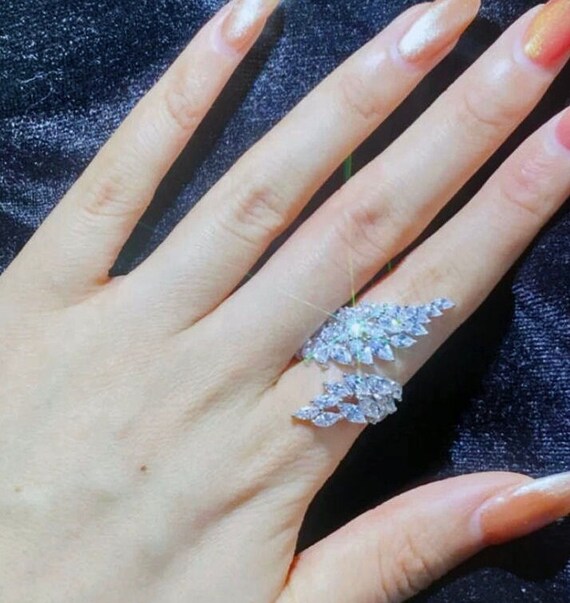 Adjustable Feather/ Leaf Long Ring: White Sapphir… - image 6