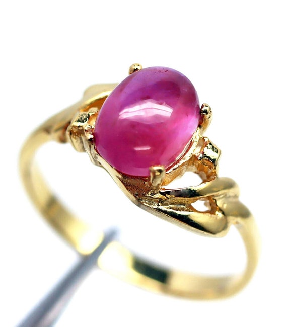 Oval Cabochon Ruby Ring: 18k Gold over Sterling S… - image 4