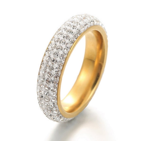 Pavé Set White Sapphire Eternity Band Ring 18K Gold Vermeil Unisex September Birthstone