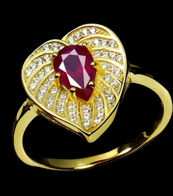 Teardrop Natural Ruby Ring: Moissanite Accents, 1… - image 2