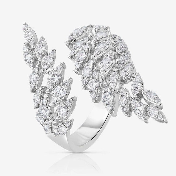 Adjustable Feather/ Leaf Long Ring: White Sapphir… - image 5