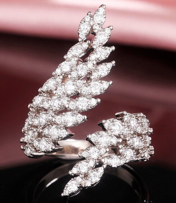 Adjustable Feather/ Leaf Long Ring: White Sapphir… - image 7