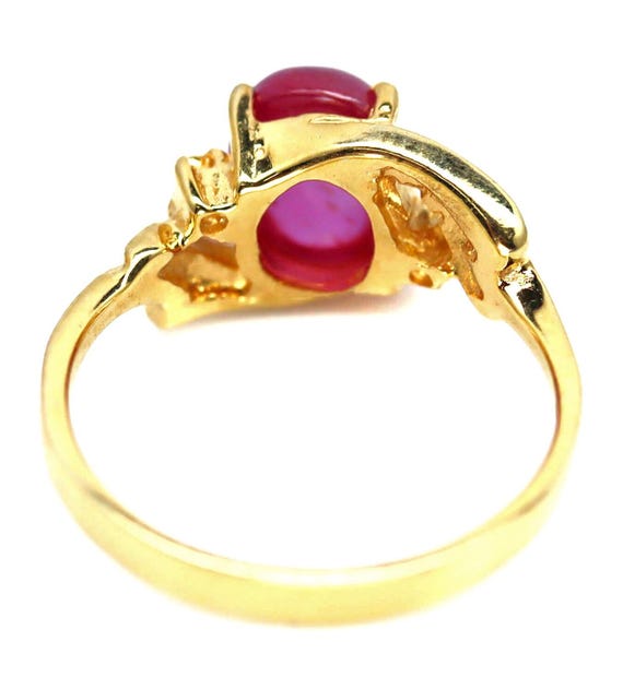Oval Cabochon Ruby Ring: 18k Gold over Sterling S… - image 3