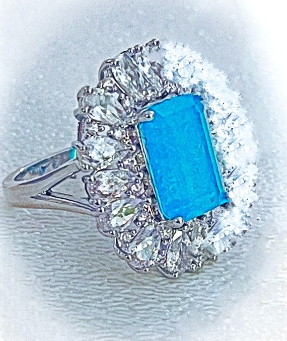 Iced Out Blue Flourite Crystal Ring w/ Quartz Cry… - image 5