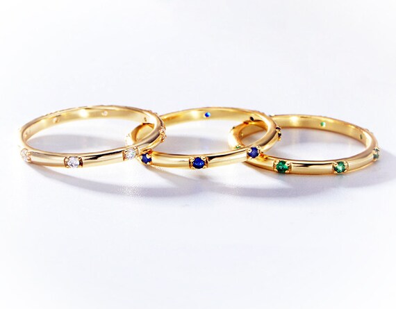 Emerald Stacking Ring: Thin Minimalist Petite Jew… - image 2