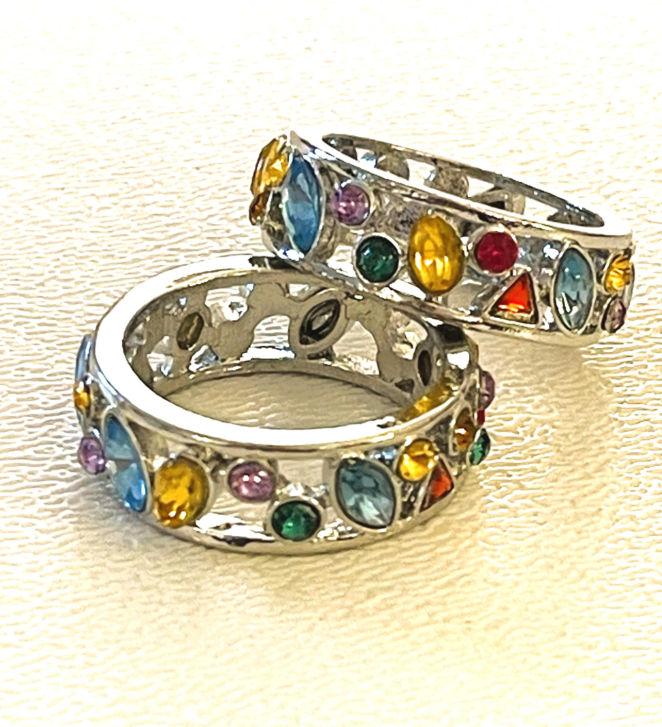 Multi Color Band Ring Art Deco Rainbow Crystals Sterling Silver Unique ...