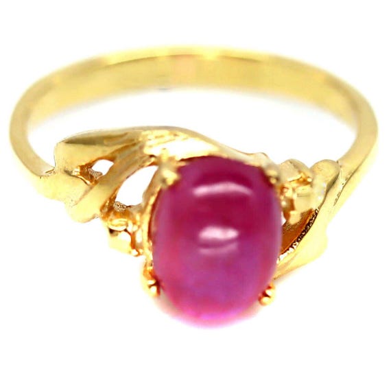 Oval Cabochon Ruby Ring: 18k Gold over Sterling S… - image 2