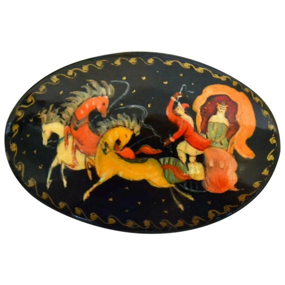 Hand Painted Wooden Russian Lacquer Palekh Style '