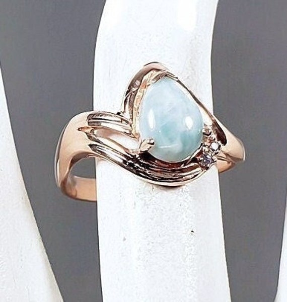 Blue Larimar Ring Solitaire 14k Rose Gold over 925