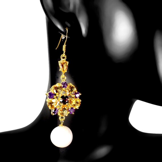 Baroque Pearls Citrines Garnets Dangle Drop Vinta… - image 3