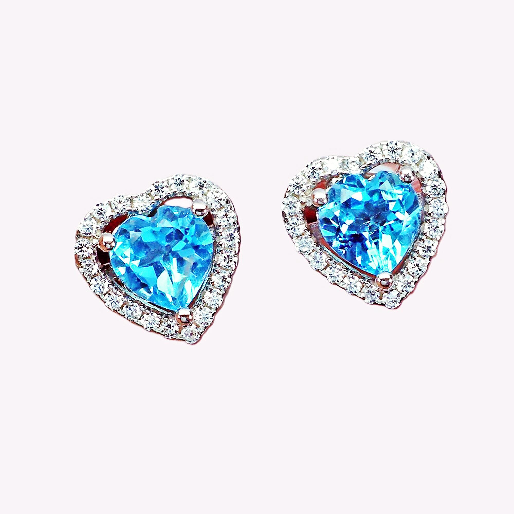 天然ブルートパーズ ハートピアス：モアッサナイト ハロー 14K 