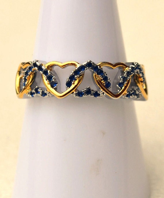 Heart Ring Blue Sapphires 2-Tone 18k Yellow & Whit