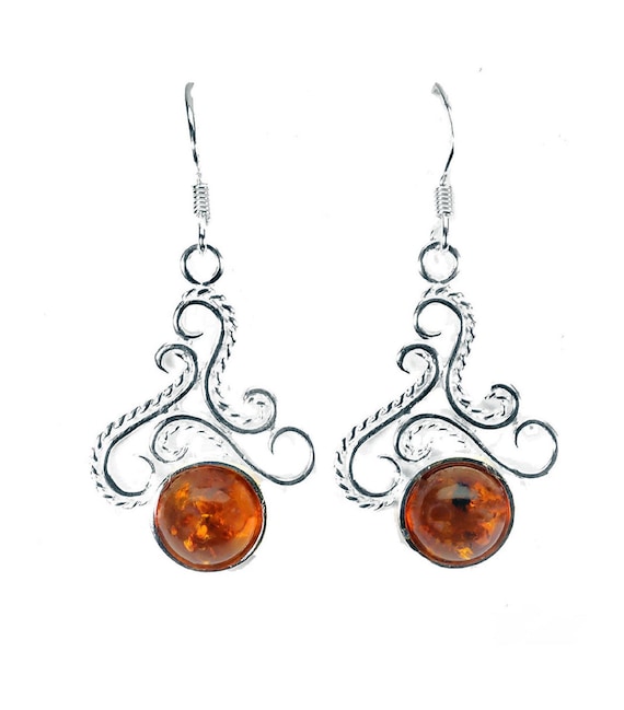Boucles D'oreilles En Argent Avec Ambre Naturel - Occasion - Couleur Argentée