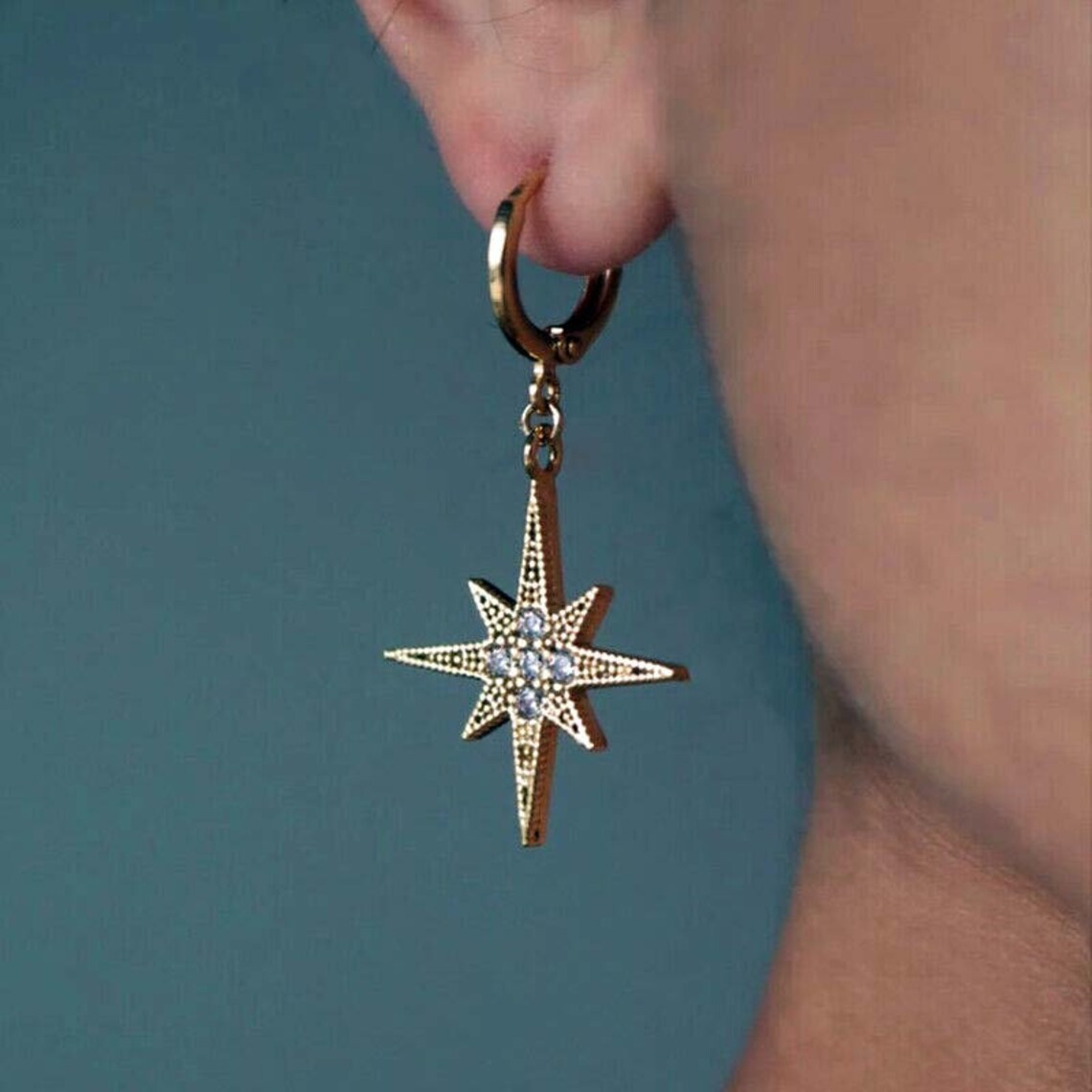 Crystal Star Dangle Drop Earrings in 18K Gold Plate Gift for Etsy