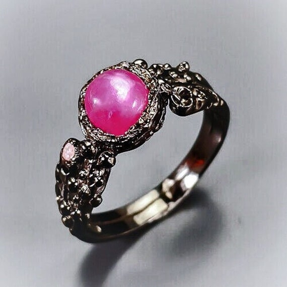 Natural Star Ruby Ring: Black Rhodium Sterling Si… - image 4