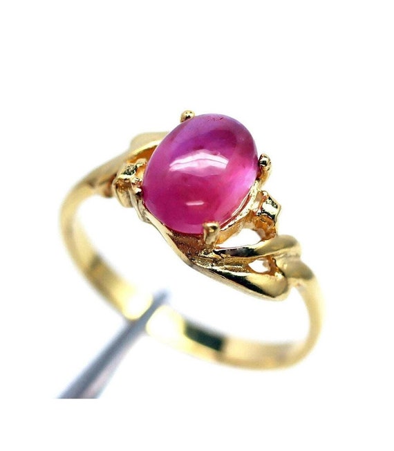 Oval Cabochon Ruby Ring: 18k Gold over Sterling S… - image 1