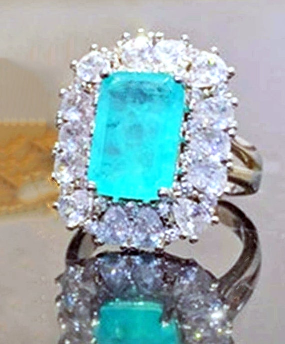 Iced Out Blue Flourite Crystal Ring w/ Quartz Cry… - image 6