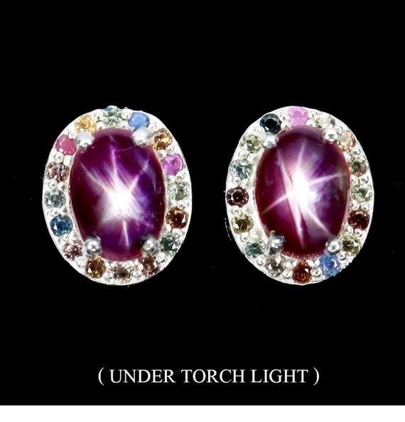 6-Rays Star Ruby Earrings: Multi-color Sapphire H… - image 1