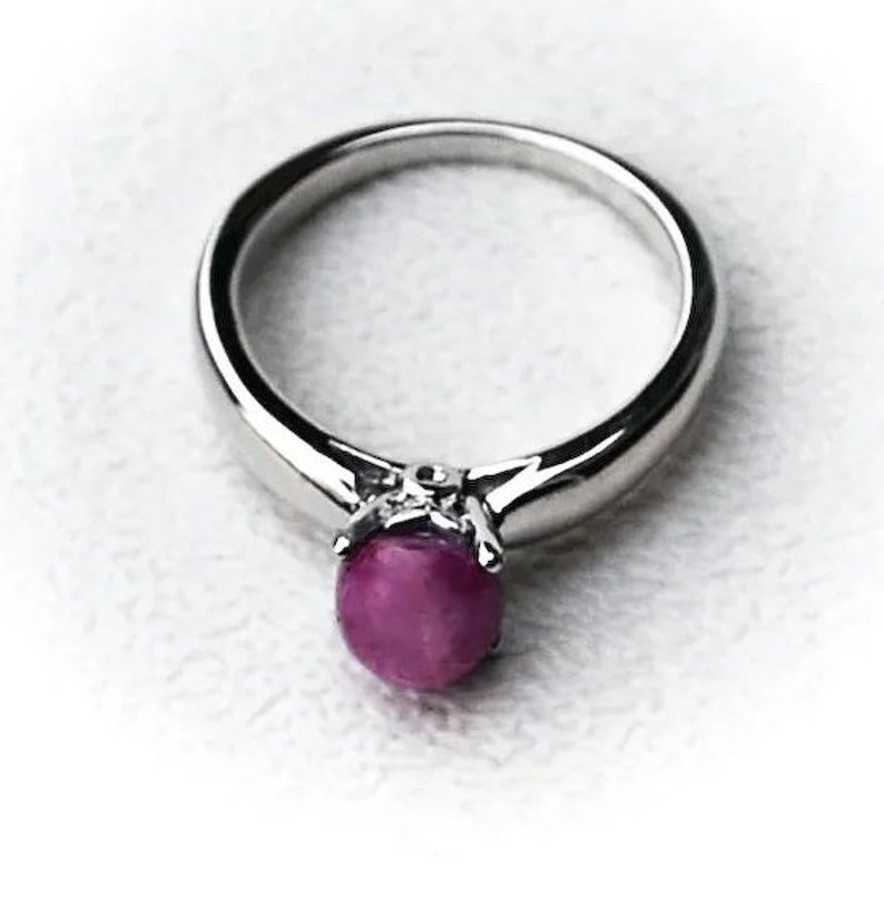 Mauve Pink Star Ruby Ring 14K White Gold Plate Size 6 34 Gift for Her