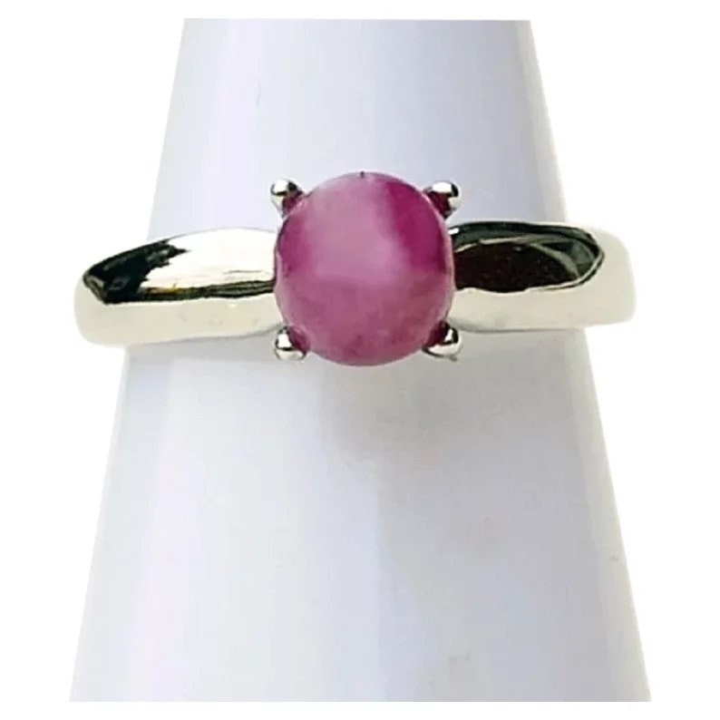 Mauve Pink Star Ruby Ring 14K White Gold Plate Size 6 34 Gift for Her