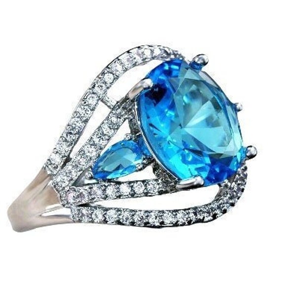 3.69 Carat Aquamarine w/ White Sapphires Sterling… - image 1