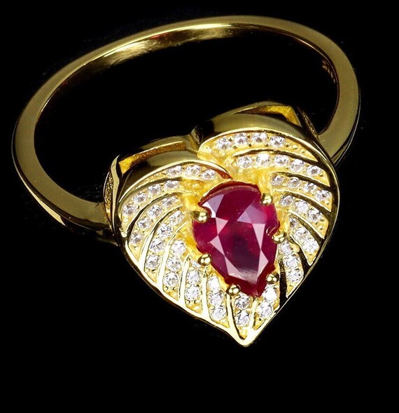 Teardrop Natural Ruby Ring: Moissanite Accents, 1… - image 3