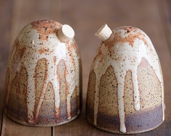 Handmade Pottery Salt and Pepper Shakers PAIR | Artisan Tabletop Salt and Pepper Shakers | Earthy Condiment Seasoning Containers