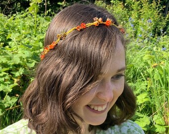 Orange Elven Hair Wreath: Czech Glass Flower Tiara