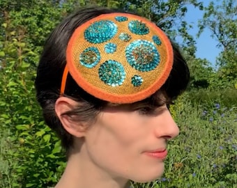 Orange Sequin Fascinator: Beaded Flower Hair Accessory