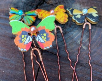 Woodland Fairy Butterfly Hairpin Set: Copper Wire & Glass Pearl