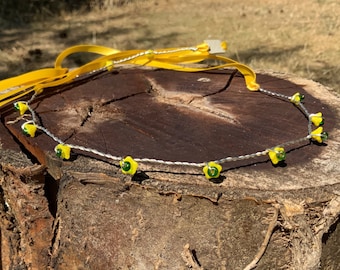 Elven Floral Hair Wreath: Yellow Czech Glass Flower Crown