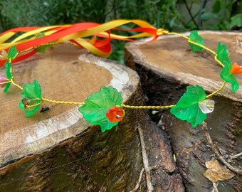 Ivy Leaf Hair Wreath: Elven Costume Tiara with Glass Flowers