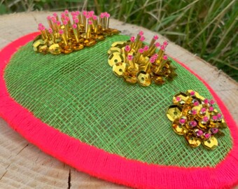 Thai-Style Sinamay Hair Fascinator: Beaded Asian Hair Clip