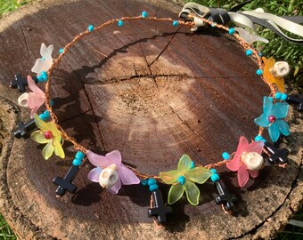 Handmade Sugar Skull Tiara, Day of the Dead Headpiece, Copper Wire