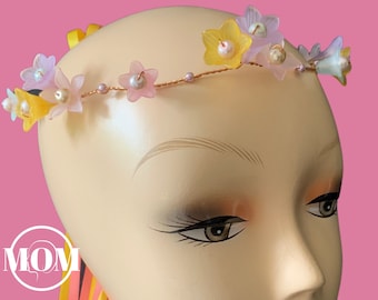 Midsummer Fairy Flower Crown: Pastel Lucite & Glass Pearl Tiara