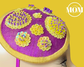 Purple Flower Fascinator: Embroidered Fairy Hat with Sequins