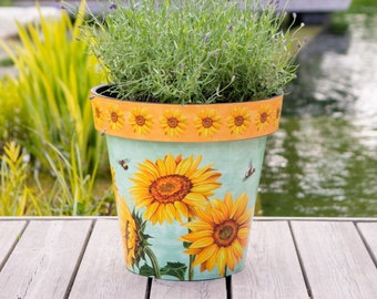 Zest Pot - Watercolour Sunflower - Indoor and Outdoor Planters (Various Sizes)