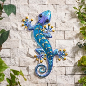 40cm Gecko Glass Wall Art | Gecko Owl Ornament | Garden Decor | Fence Ornament | Porch Sculpture | Fence Topper | Gecko Lover Gift