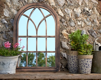 Toscana Mirror - Bronze | Arch Mirror | Indoor Mirror | Garden Mirror | Outdoor Mirror | Rustic Mirror Wall Decor | Window Pane Mirror